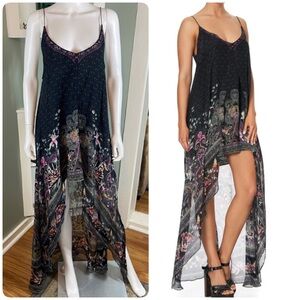Camilla Restless Nights Sheer Silk Overlay Small Black High-Low Dress Caftan S